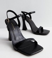 New Look Black Faux Croc Flared Heel Strappy Sandals